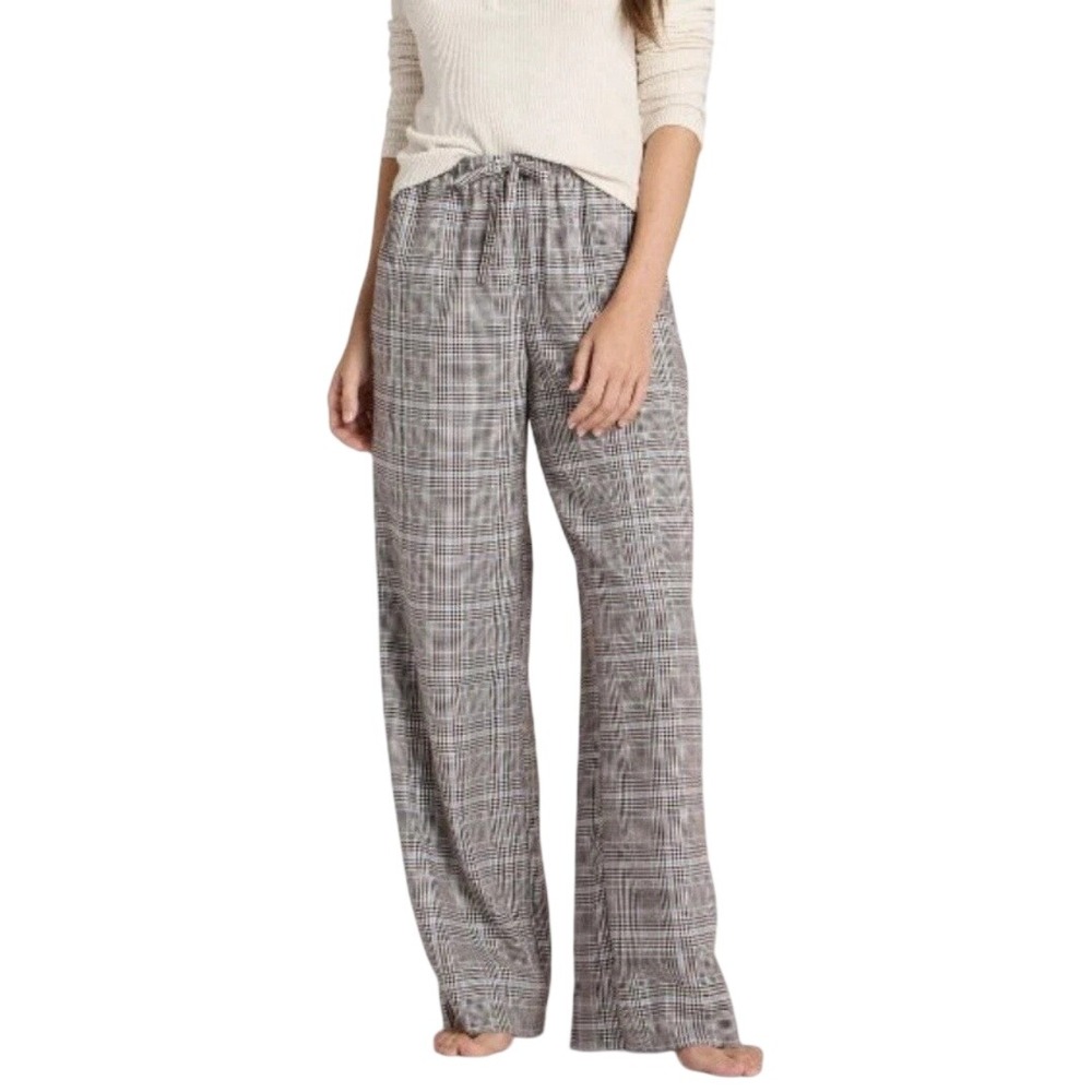 Auden Women's Brown Plaid Flannel Wide Leg Pajama Lounge Pants Size S
